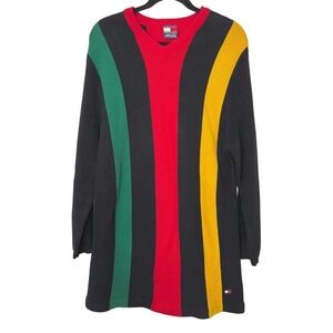 RARE Vintage Tommy Hilfiger Sweater Womens Rainbow Block Striped Dress Sz Large